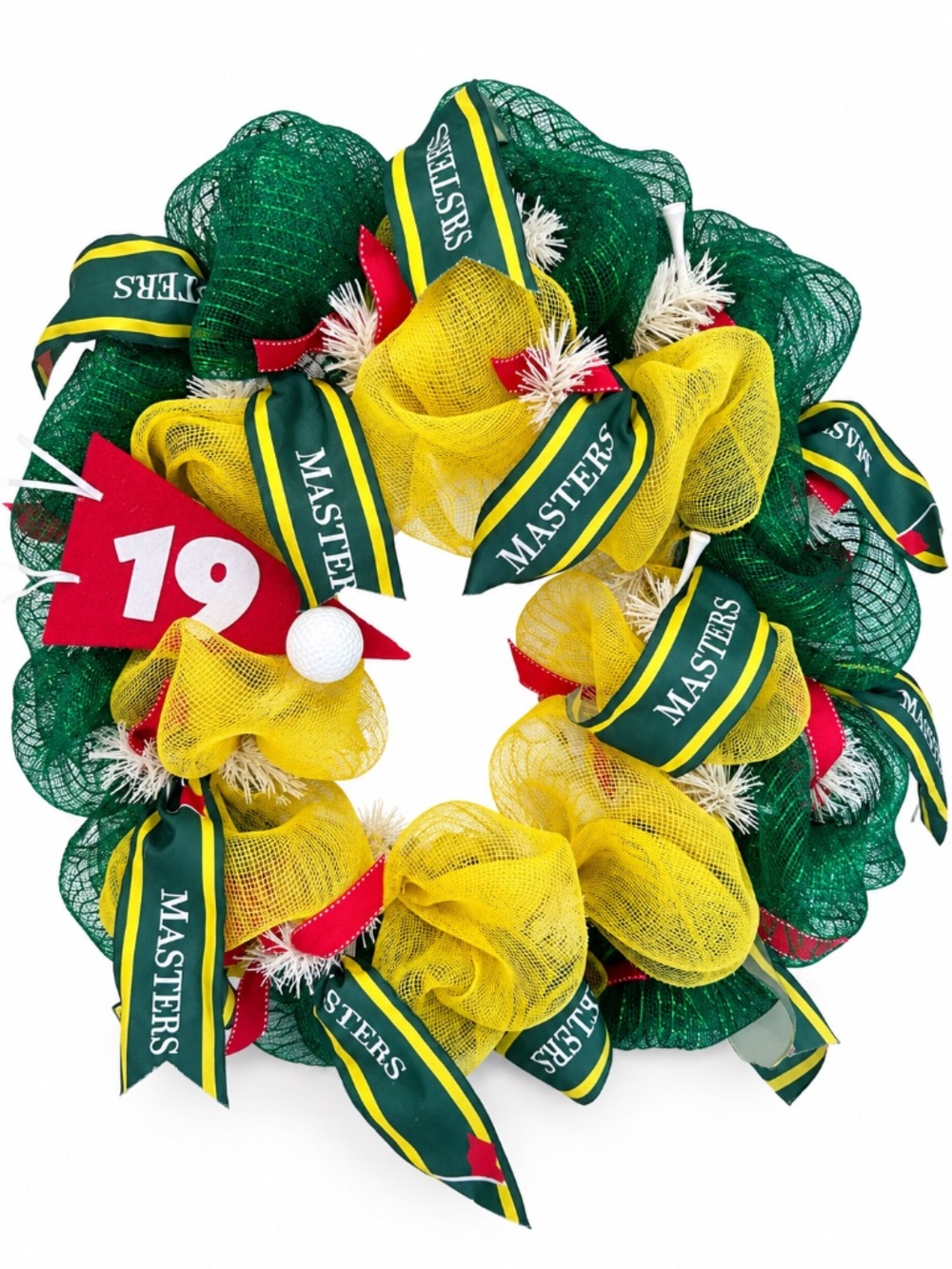 Masters Inspired Golf Wreath Green Yellow Mesh Augusta Door Decor